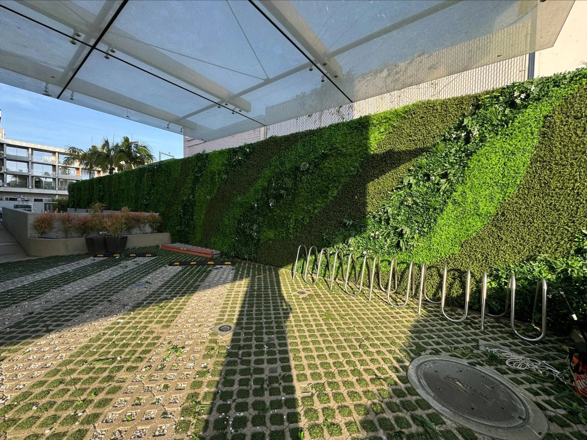 Snowy white artificial vertical garden wall panel by Designer Plants USA, UV resistant, 40x40 inches, commercial grade living wall.