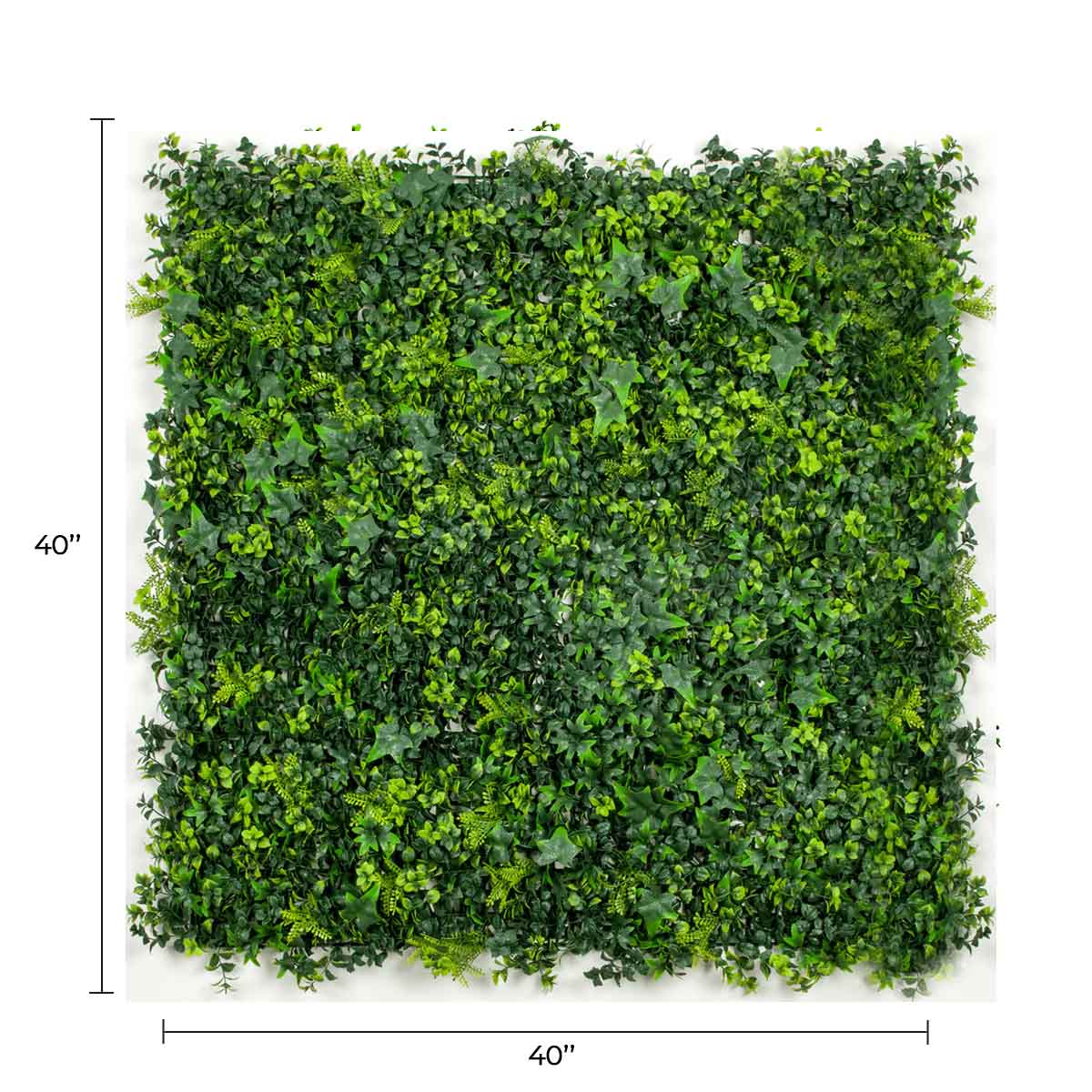 Artificial green wall panel with mixed ivy from Designer Plants USA, UV resistant, 40x40 inches, ideal for vertical garden displays.