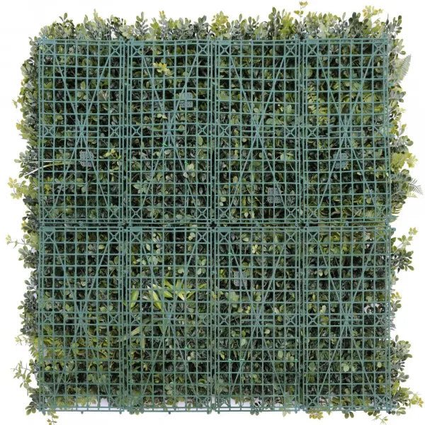 Artificial green wall panel for vertical gardens, UV resistant, 40x40 inches, designed for commercial-grade living wall installations.