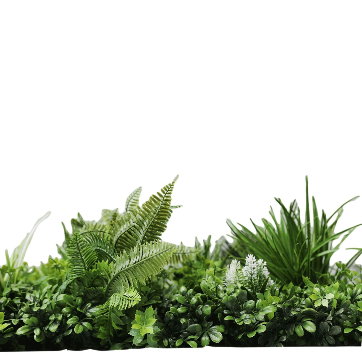 Side view of Designer Plants USA Tropical Vista Artificial Vertical Garden Green Wall Panel, UV resistant, 40x40 inch living wall.