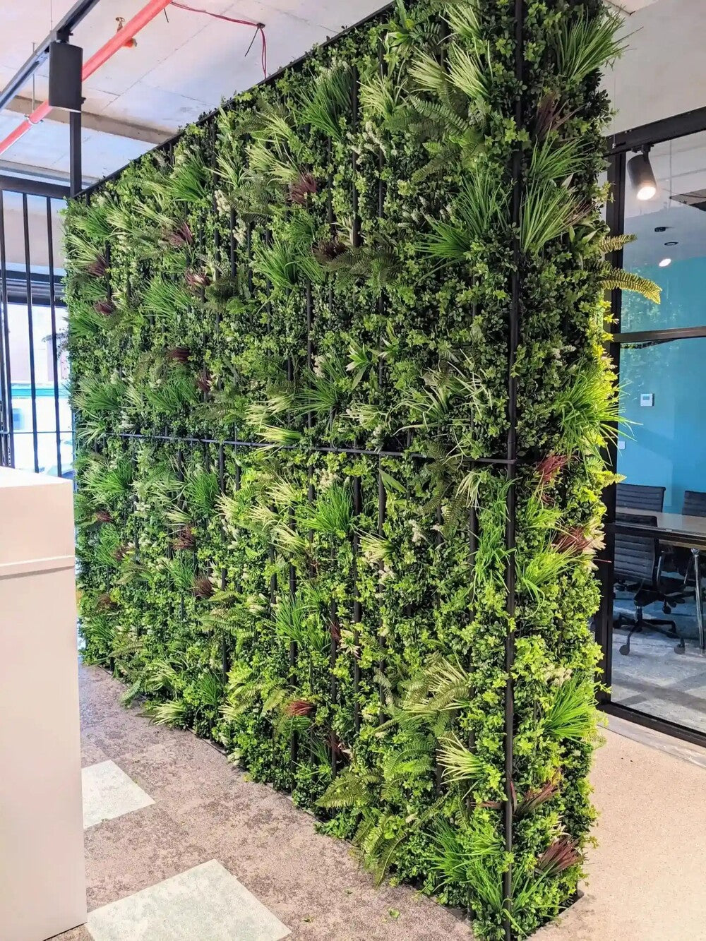 Tropical Vista artificial vertical garden wall panel by Designer Plants USA, 40x40 inches, UV resistant, commercial-grade living wall.