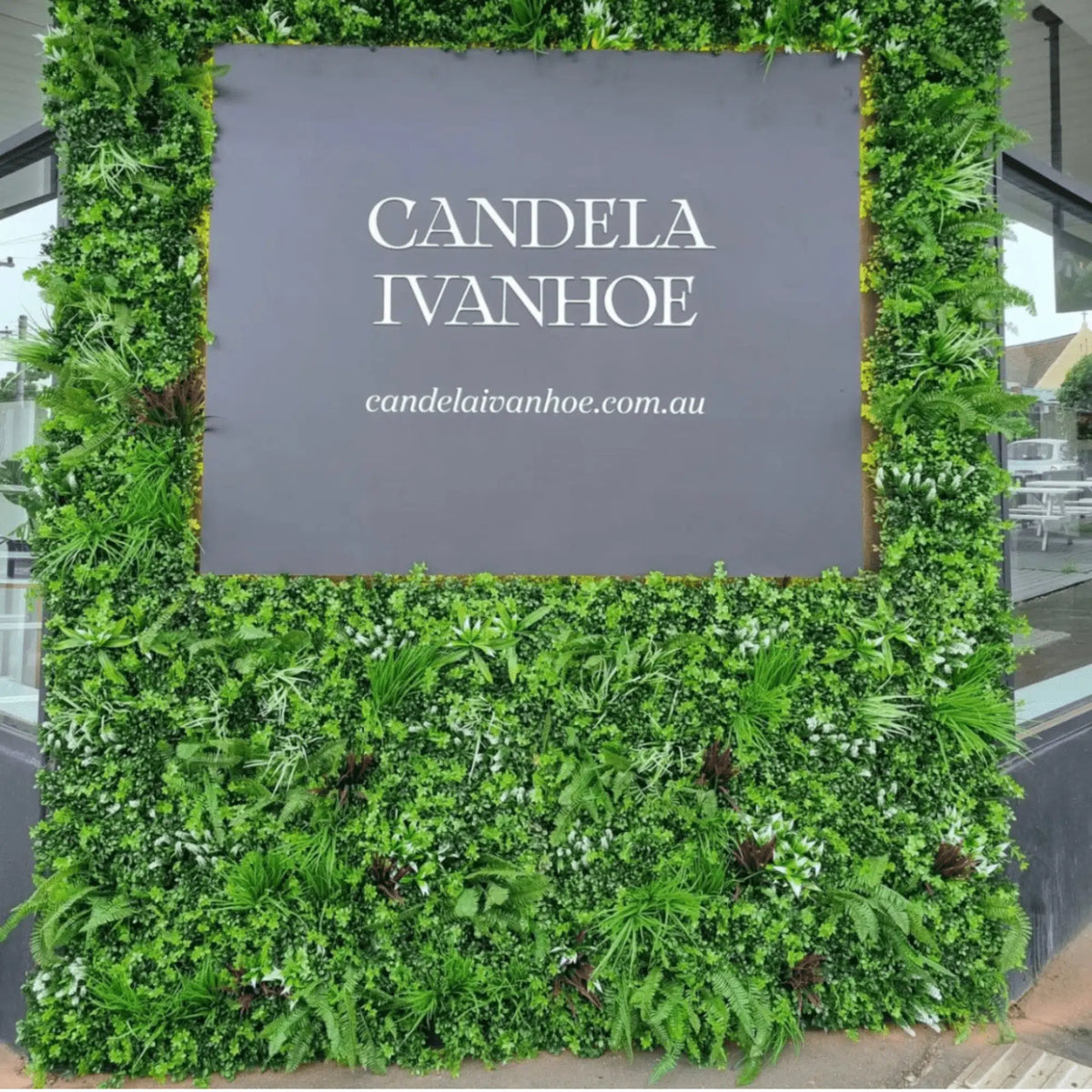Tropical Vista artificial vertical garden green wall panel by Designer Plants USA, UV resistant, 40x40 inch living wall for commercial use