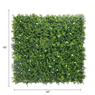 White artificial boxwood flowering wall panel by Designer Plants USA, 40x40 inches, UV resistant, perfect for vertical garden or green wall.