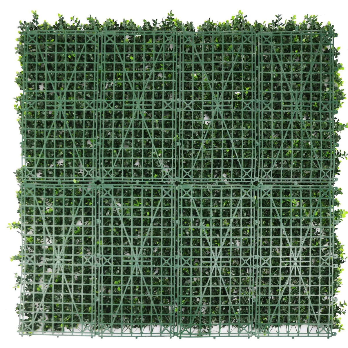 White flowering boxwood artificial vertical garden panel, 40x40in, UV resistant living wall with lush greenery and flowering accents.