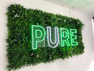 White Oasis artificial vertical garden panel for living walls, 40x40 inches, UV resistant, commercial grade, used for shop signage.