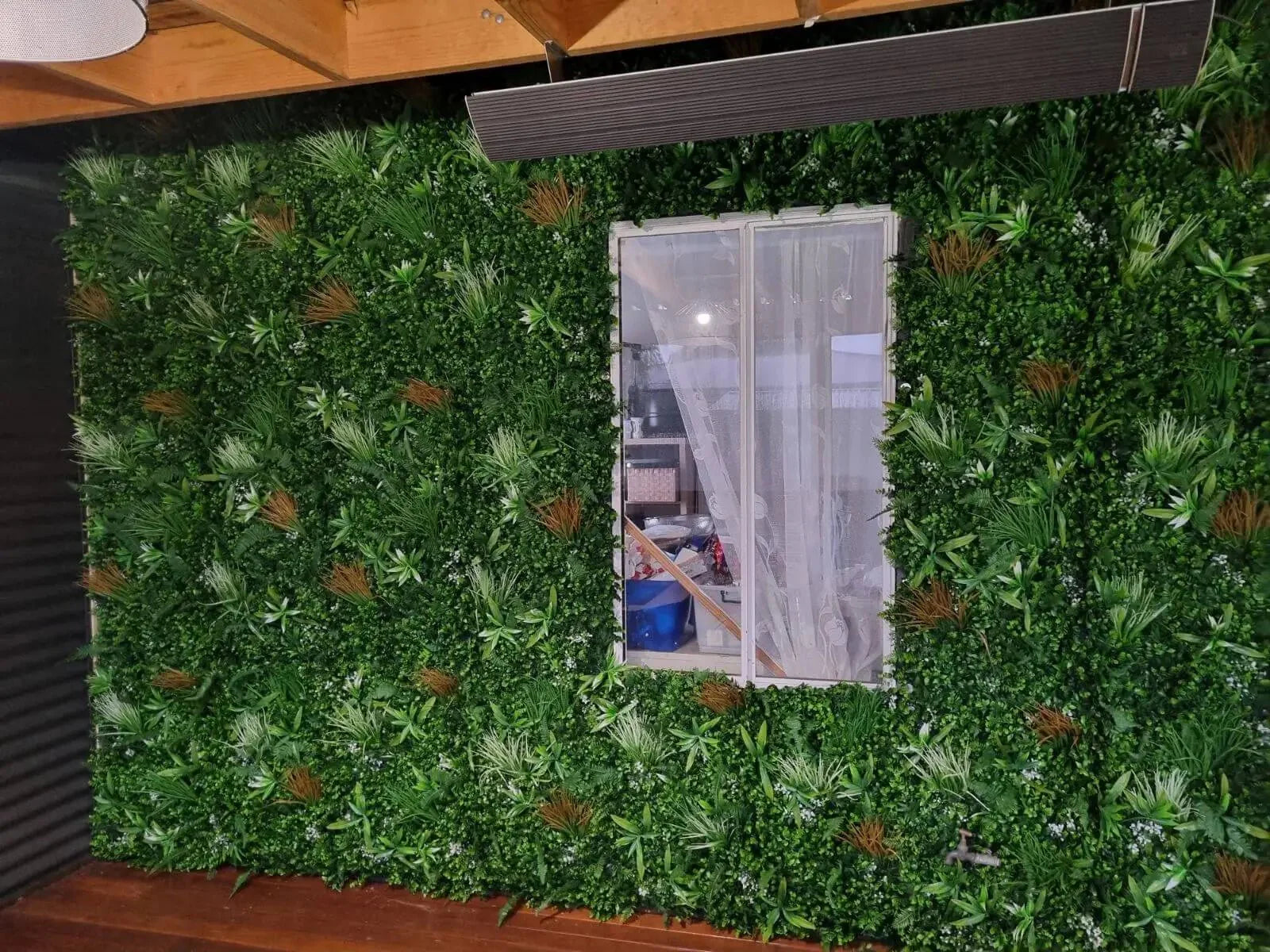 Designer Plants USA Wild Tropics artificial green wall panel, 40x40 inches, UV resistant faux grass living wall for indoor decor.
