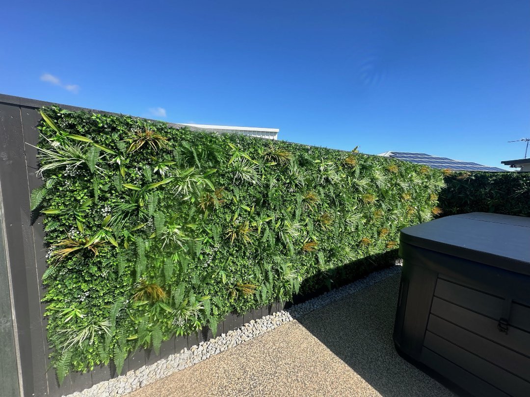 Artificial vertical garden wall panel by Designer Plants USA, 40x40 inches, UV resistant, lush green living wall for commercial spaces.