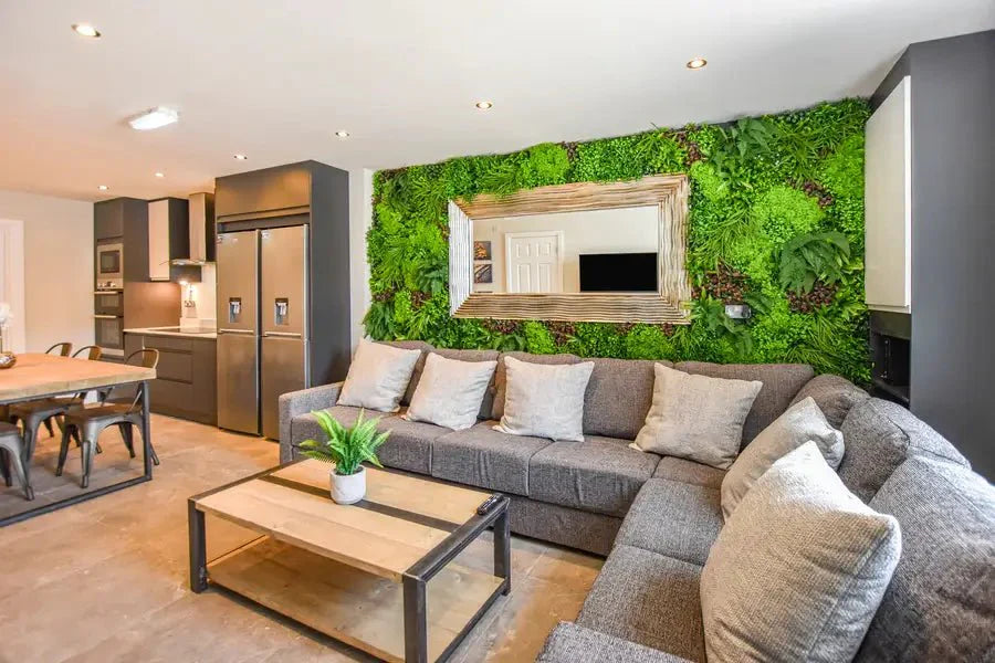 Small sample of Designer Plants USA Country Fern vertical garden panel showcasing lush green fern leaves on an artificial plant wall.