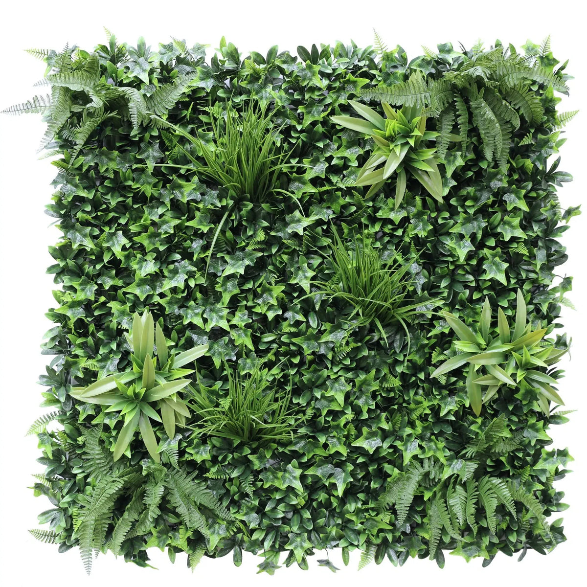 Small sample of Designer Plants USA Green Tropics vertical garden panel with lush artificial green tropical foliage.