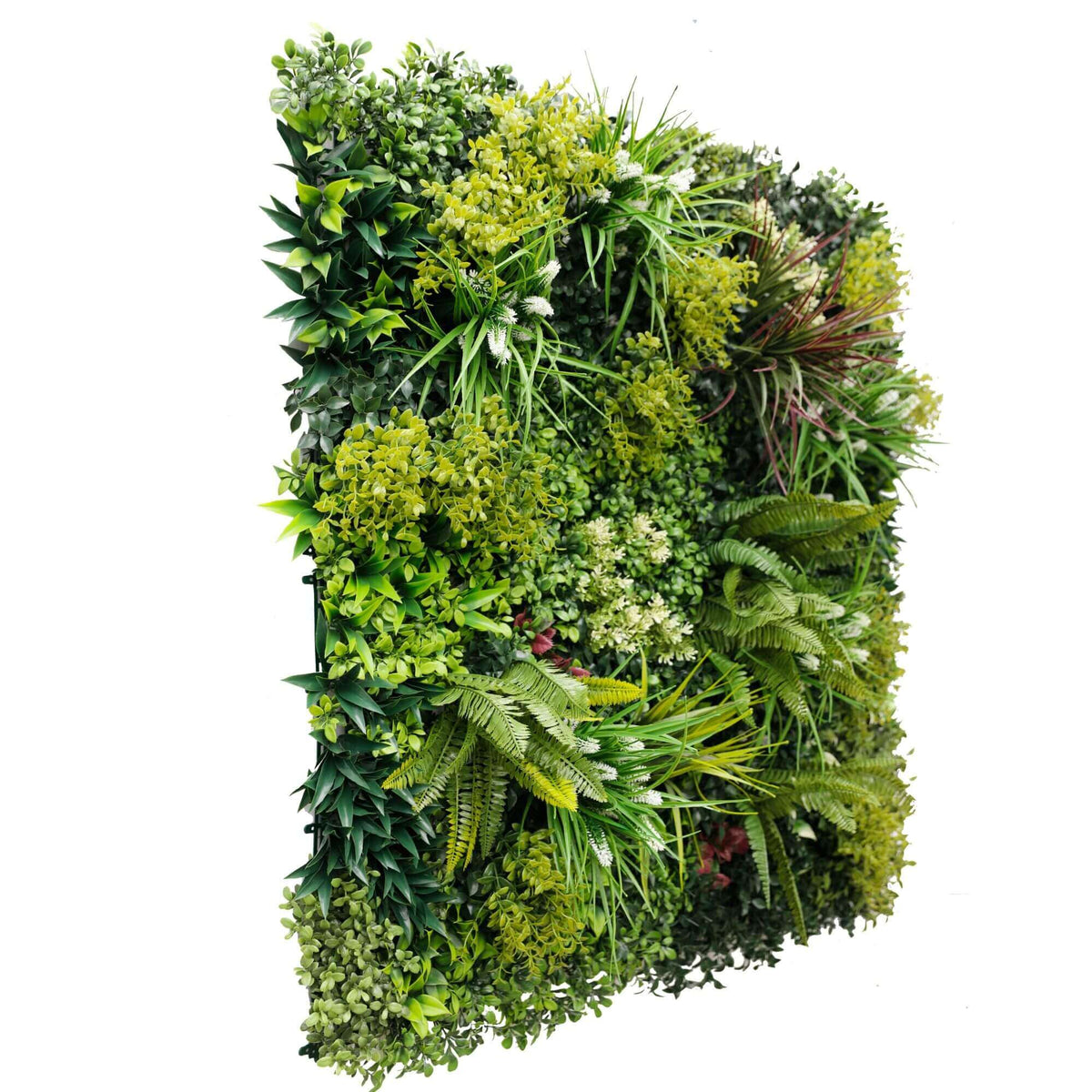 Small sample of Designer Plants USA's Lush Spring vertical garden panel, featuring vibrant artificial greenery for living wall decor.