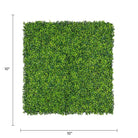 Small sample of Designer Plants USA mixed artificial boxwood wall panel, UV resistant, ideal for commercial green wall applications.