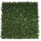 Small sample of Designer Plants USA natural boxwood green wall panel showing lush, realistic faux greenery for interior or exterior use.