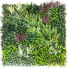 Small sample of Designer Plants USA Urban Greenery vertical garden panel with artificial green wall and red grasses.