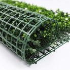 Small sample of Designer Plants USA white flowering boxwood green wall panel, showing lush artificial boxwood hedge with white flowering accents.