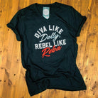 Vintage black graphic T-shirt featuring Diva Like Dolly and Rebel Like Reba designs by The Graphic Tee.