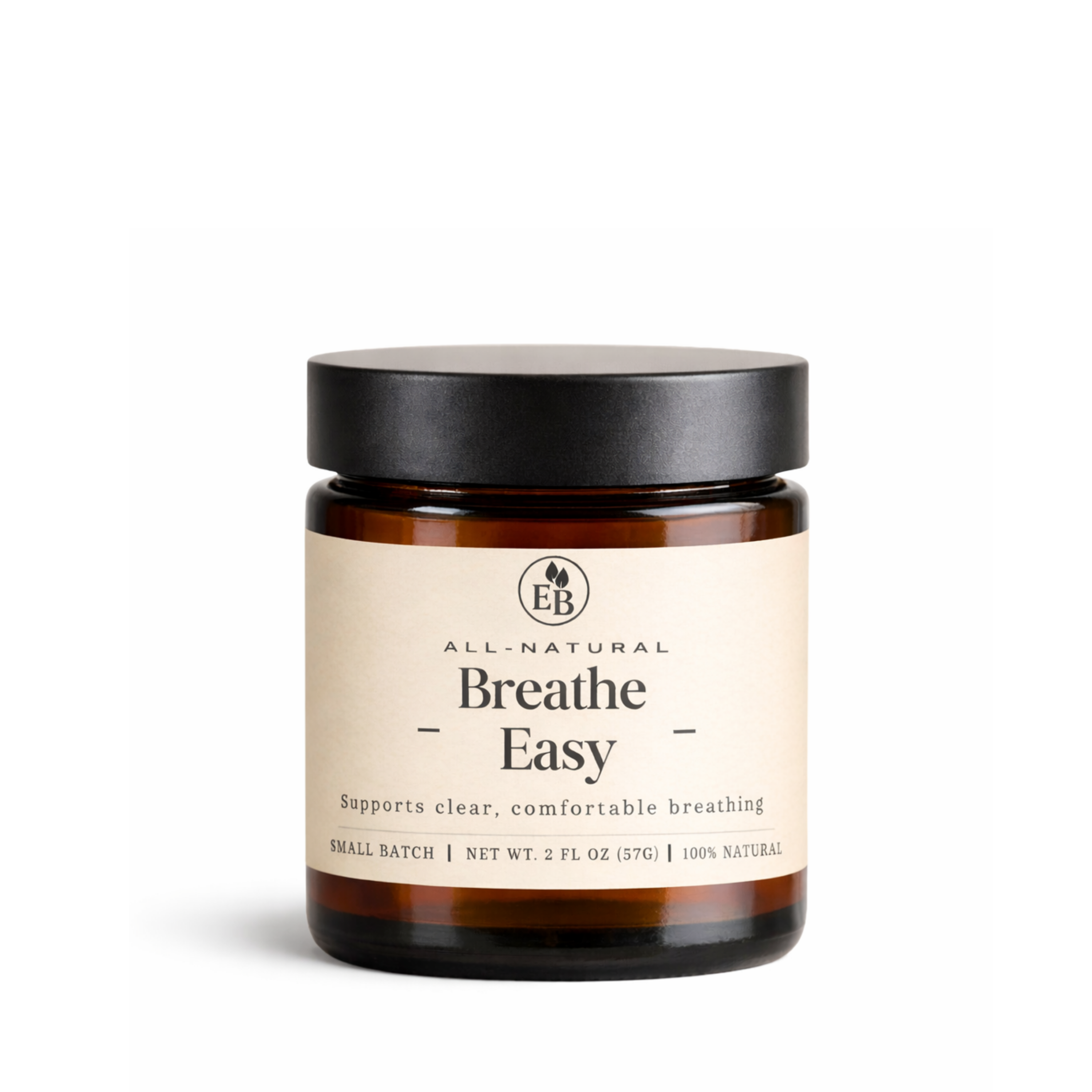 Elderberry Boost Breathe Easy Balm for chest and sinus support, shown in a small jar with herbal ingredients.