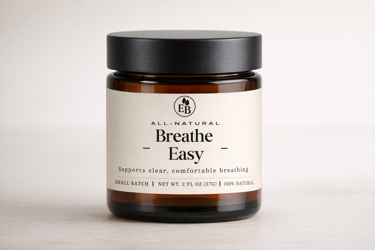 Elderberry Boost Breathe Easy Balm for chest and sinus support, showing the balm container with natural ingredients.
