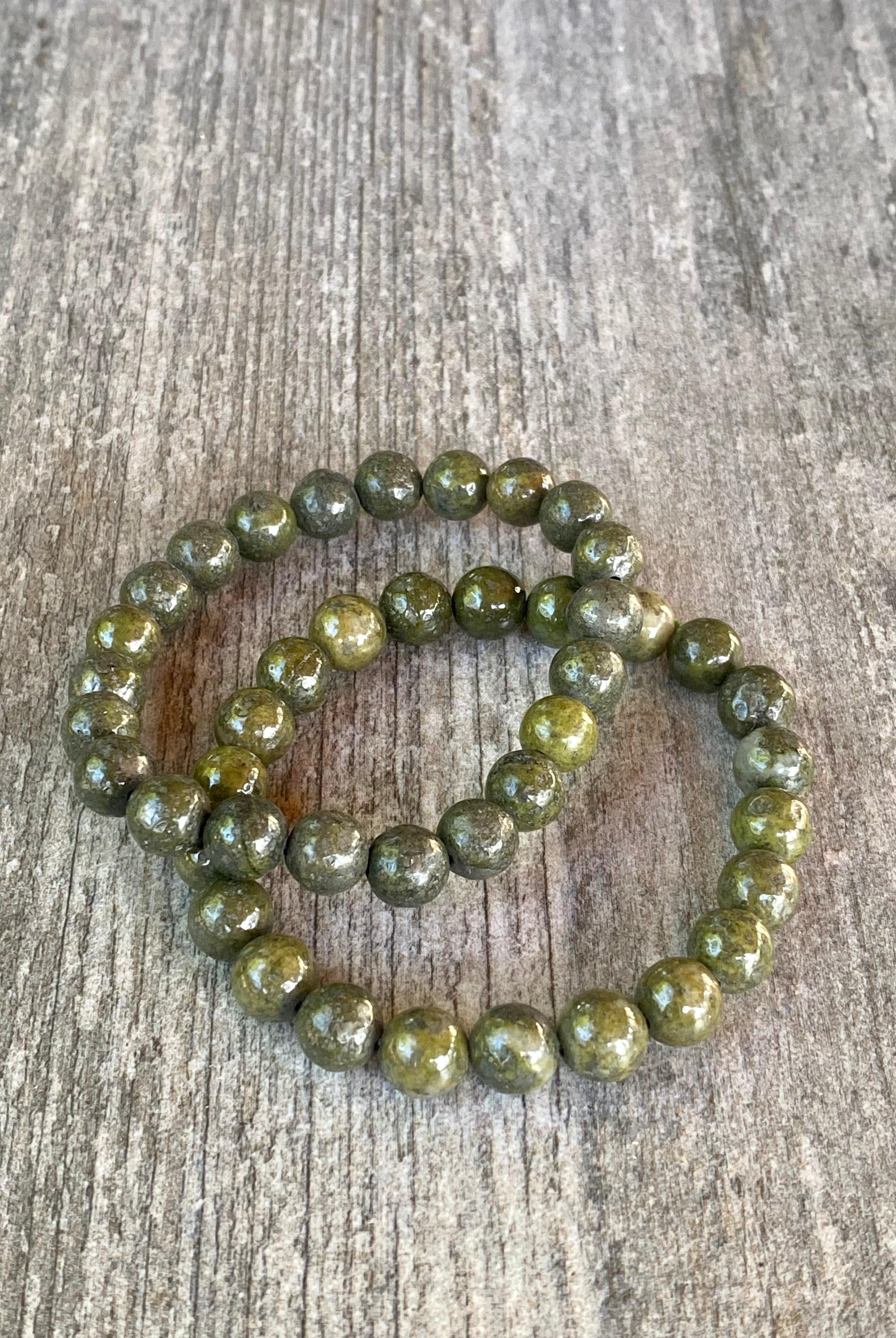 Epidote with Pyrite Bracelet (8 mm) - Practical Magic Store