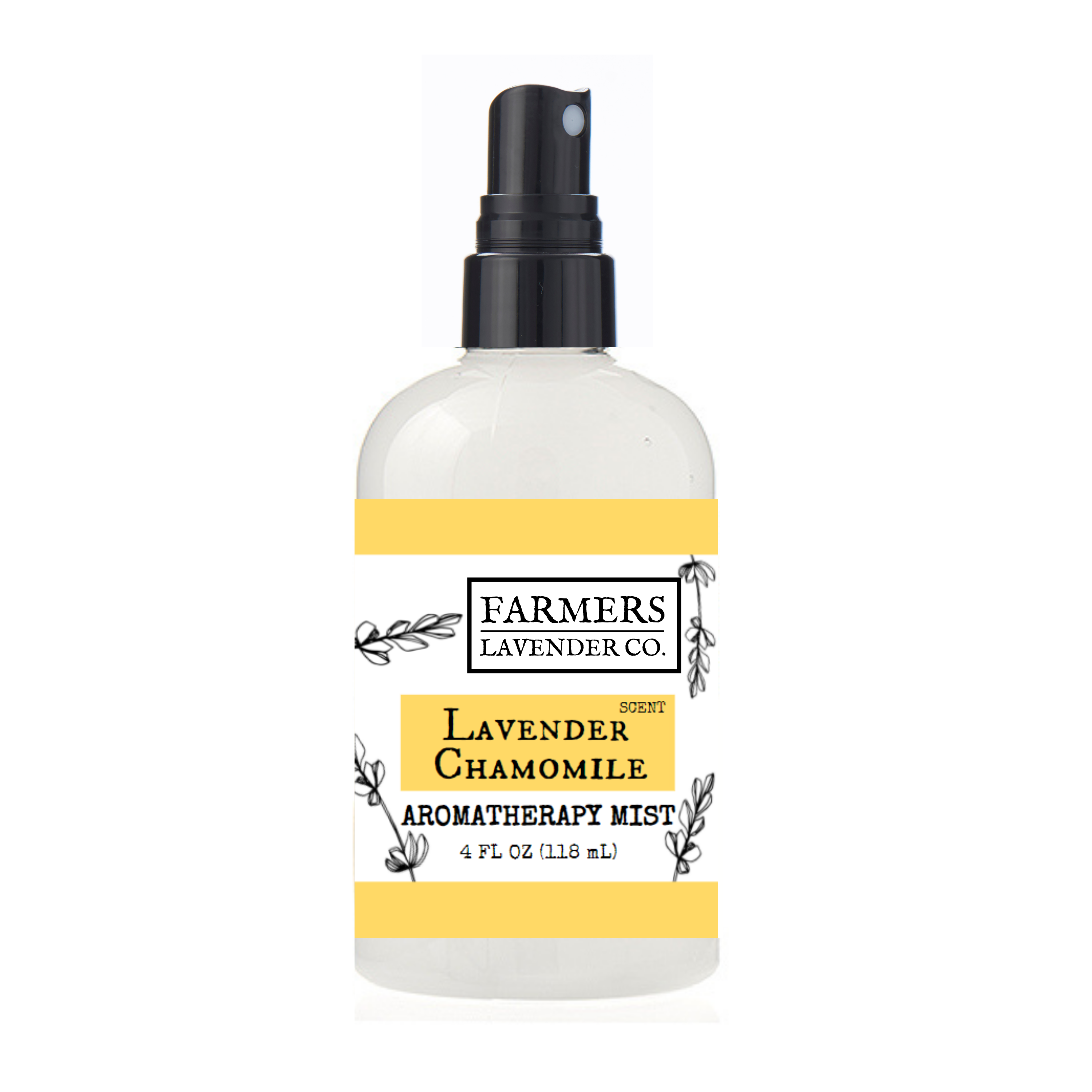 Lavender Chamomile Aromatherapy Mist by FARMERS Lavender Co. in a clear spray bottle with a lavender and chamomile label.
