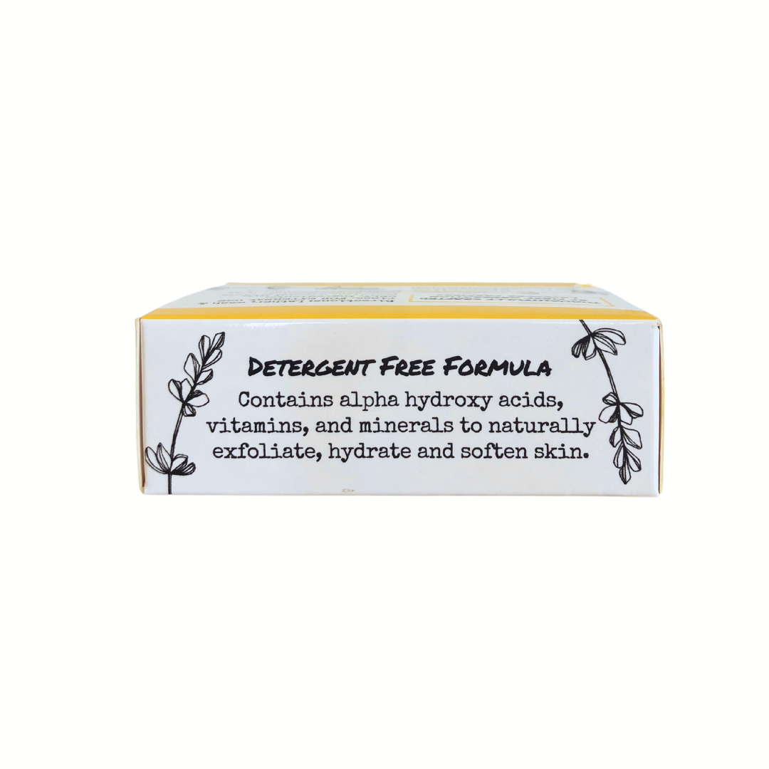 Lavender Chamomile Goat Milk Bar Soap by FARMERS Lavender Co., showing a white soap bar with lavender and chamomile accents.