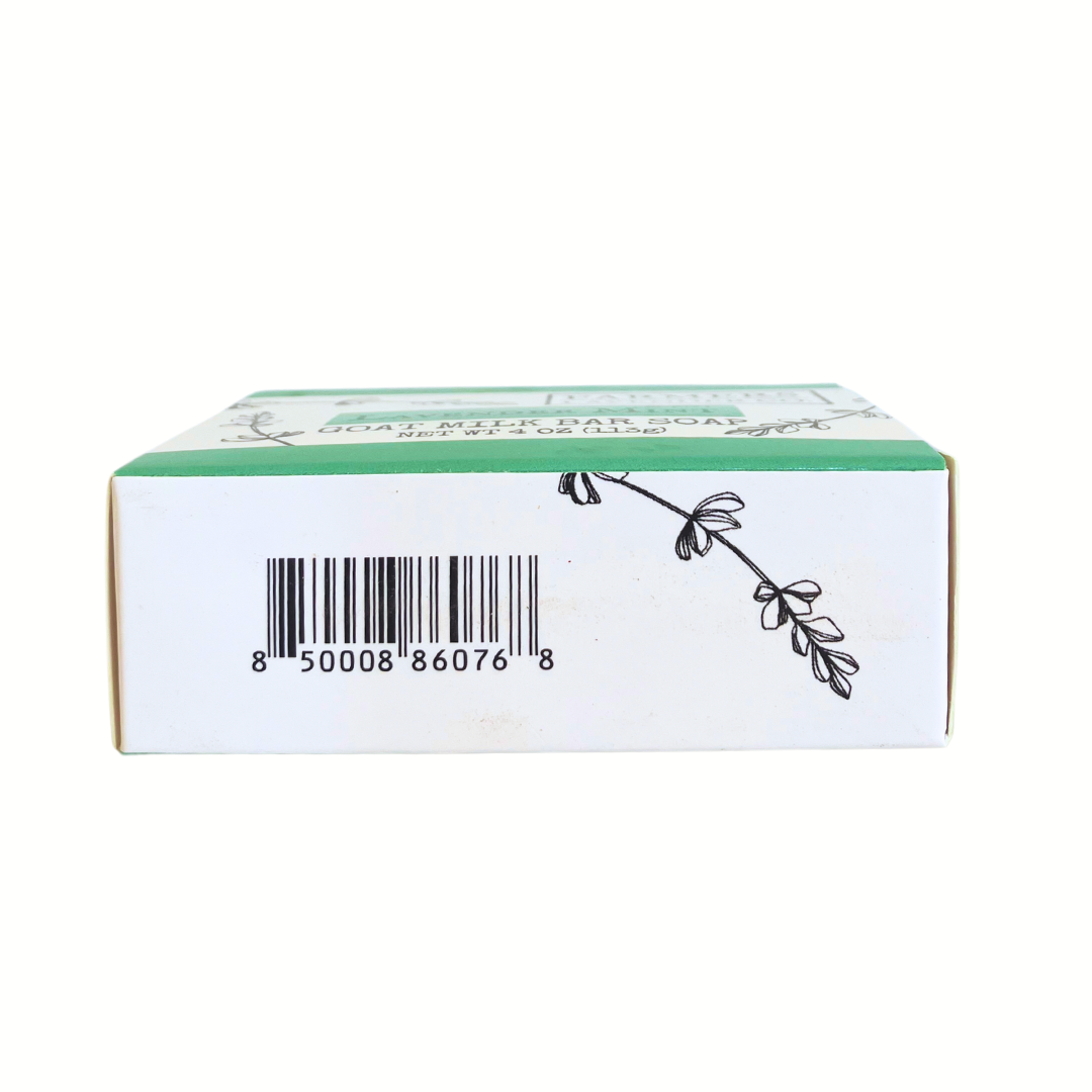 Lavender Mint Goat Milk Bar Soap by FARMERS Lavender Co., showing a rustic soap bar with lavender and mint herbs.