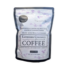 Ground lavender coconut coffee by FARMERS Lavender Co., showing a bag of lavender-flavored ground coffee with lavender flowers and coconut accents.