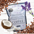 Lavender Coconut Ground Coffee by FARMERS Lavender Co., showcasing a bag of aromatic lavender-infused coffee with coconut flavor.