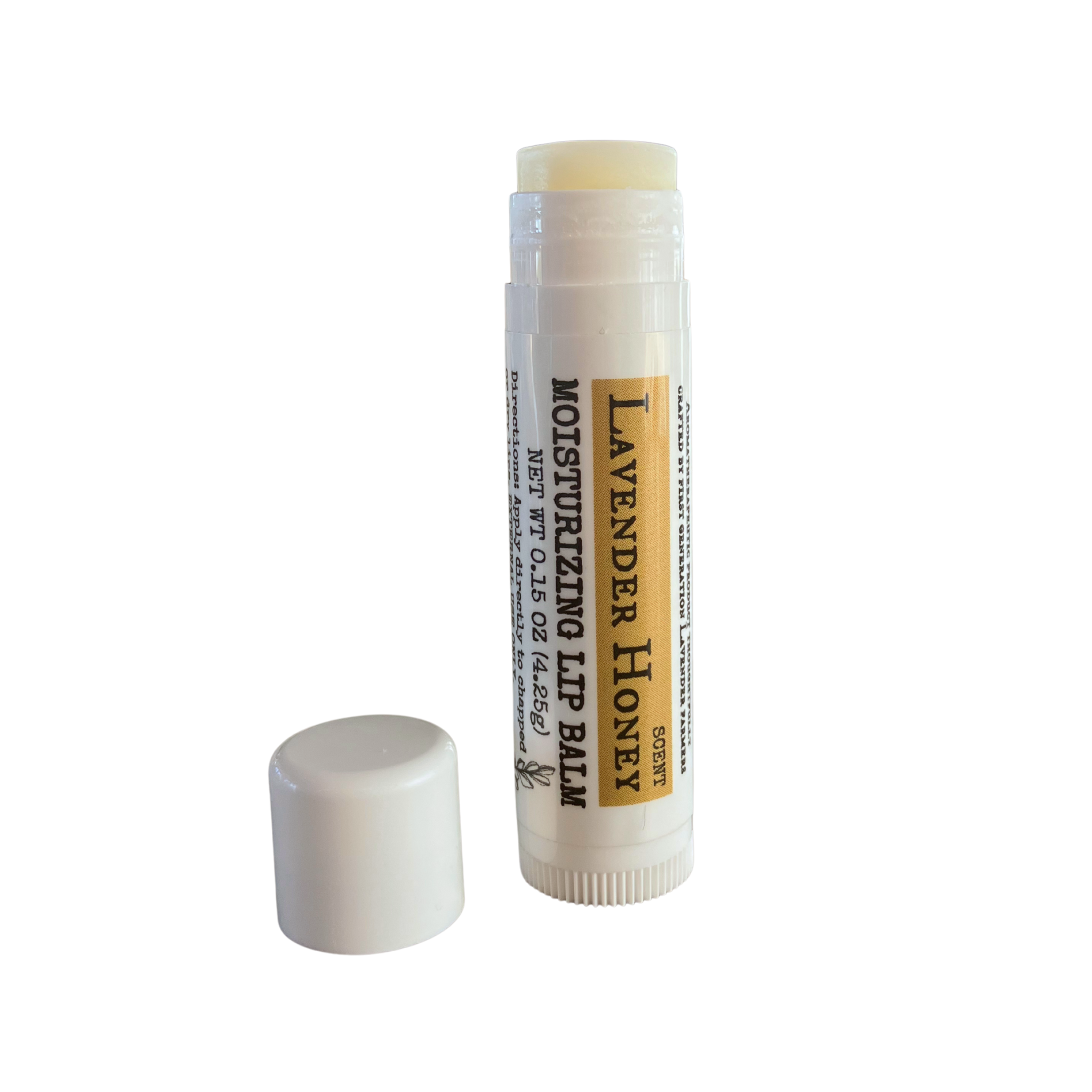 Lavender Honey Lip Balm by FARMERS Lavender Co. in a small tube, featuring a smooth lavender-colored balm for moisturizing lips