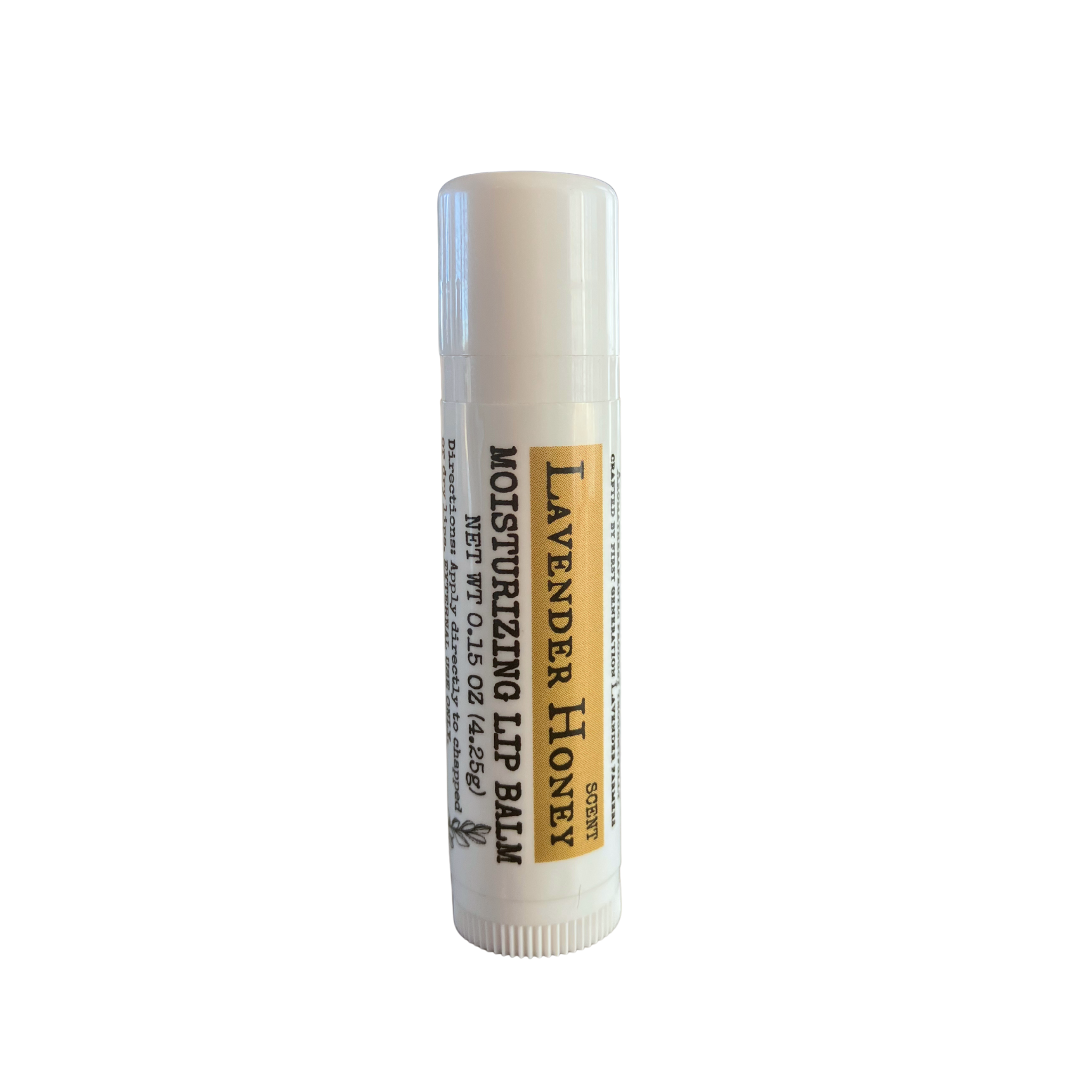 FARMERS Lavender Co. Lavender Honey Lip Balm tube with lavender and honey ingredients visible, natural lip care product.
