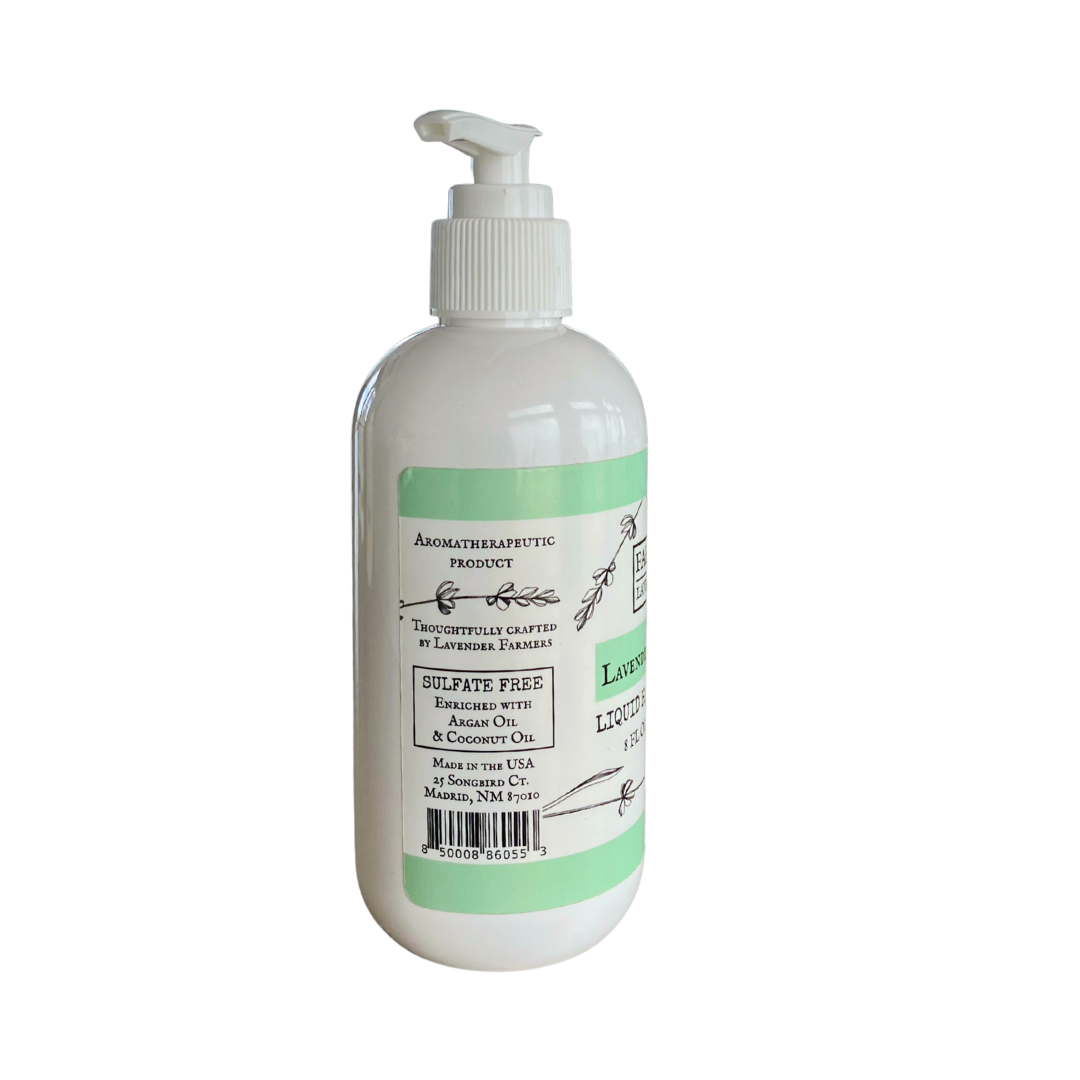 FARMERS Lavender Co. Lavender Mint liquid hand soap in a clear pump bottle, showcasing the soothing soap with lavender and mint scent