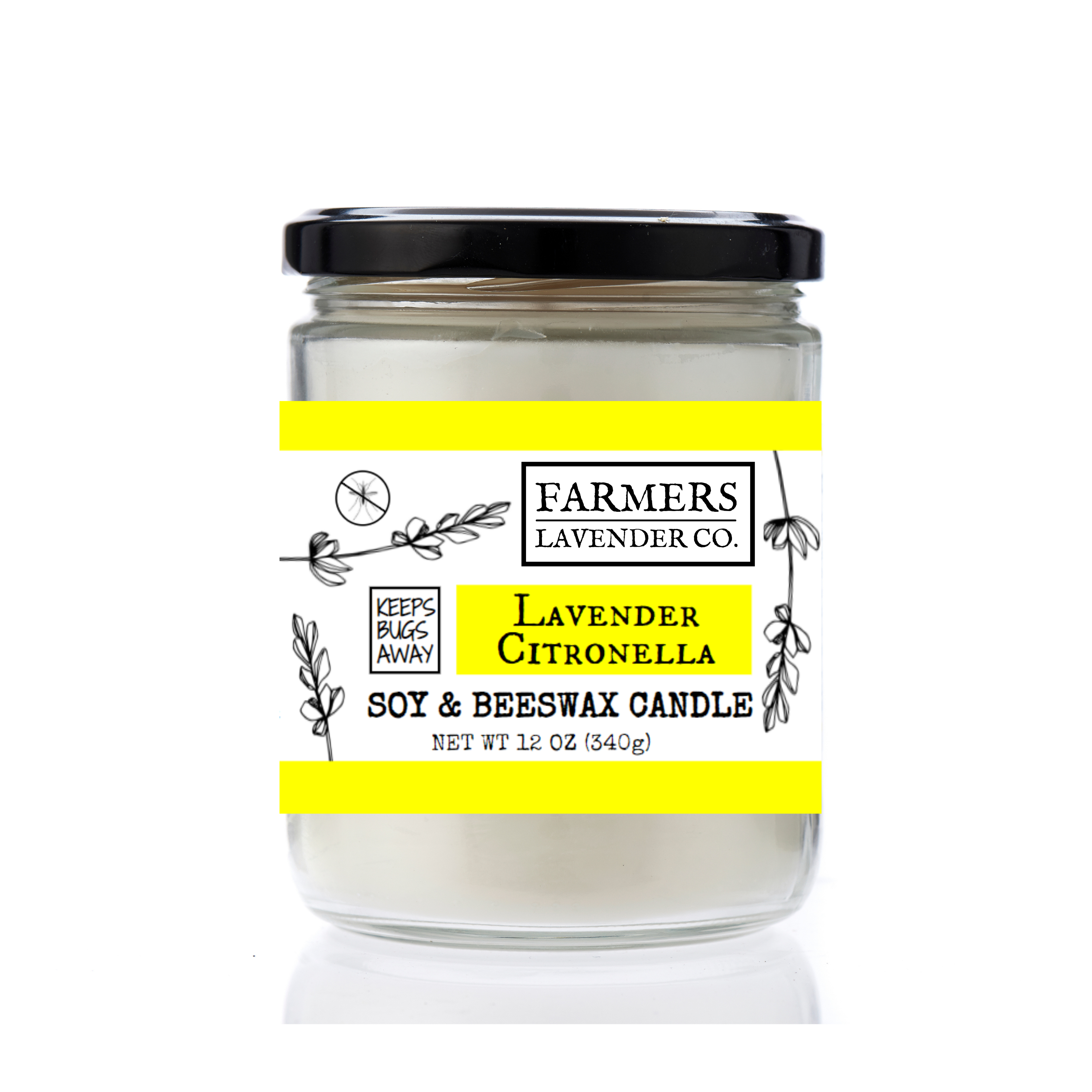 Lavender Citronella Soy & Beeswax Candle by FARMERS Lavender Co. with lavender and citronella scents in a soy wax candle container