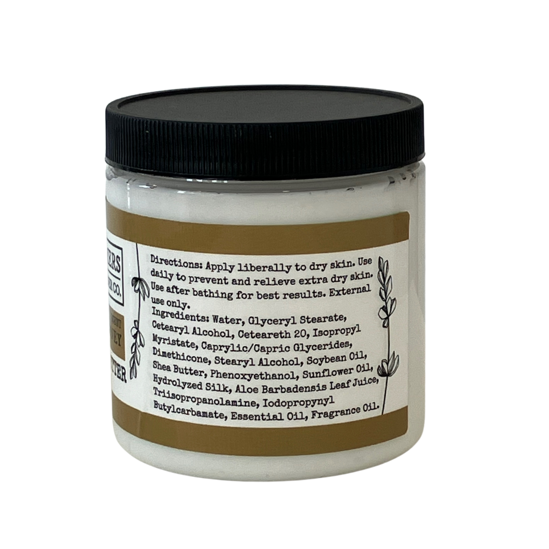 Lavender Honey Whipped Body Butter from FARMERS Lavender Co. in a jar, showing creamy, lavender-scented moisturizer with honey accents.