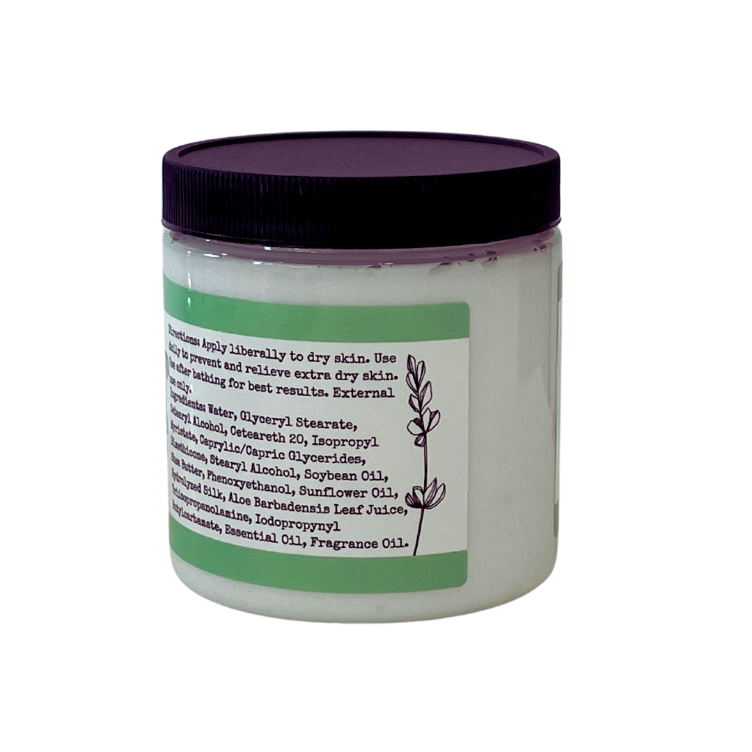Lavender Mint Whipped Body Butter by FARMERS Lavender Co., creamy, fluffy texture with lavender and mint scent.