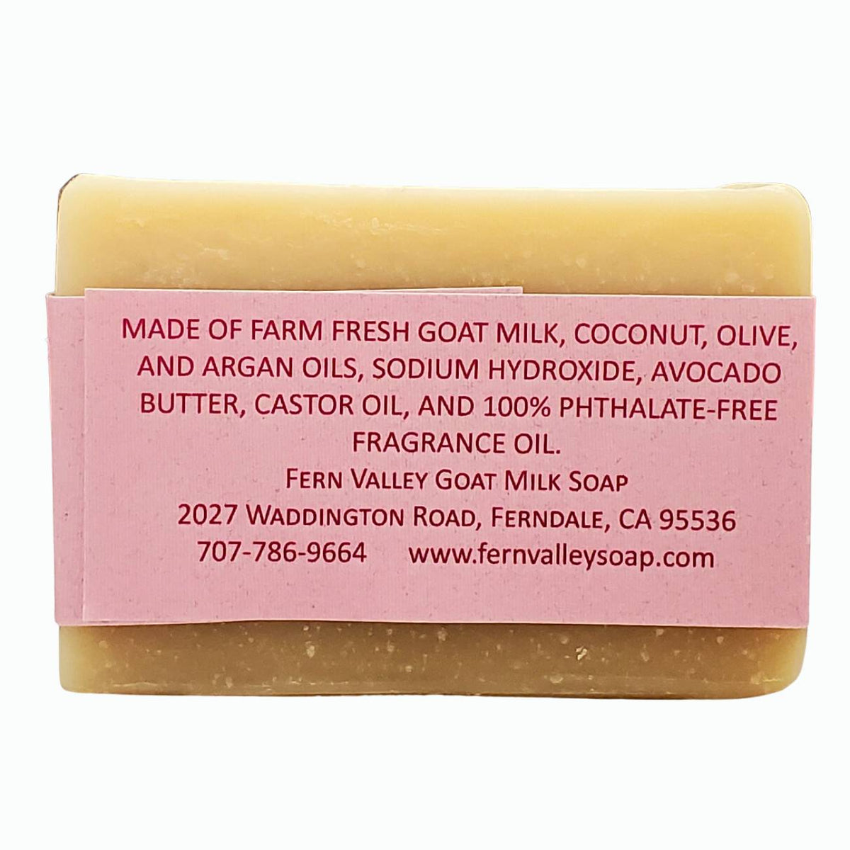 Handmade goat milk shampoo bar with argan oil and avocado butter, featuring a flirty floral scent from Fern Valley Soap.
