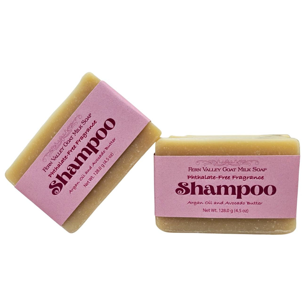 Handmade Fern Valley Goat Milk Shampoo Bar with argan oil and avocado butter, featuring a flirty floral scent and natural soap texture.
