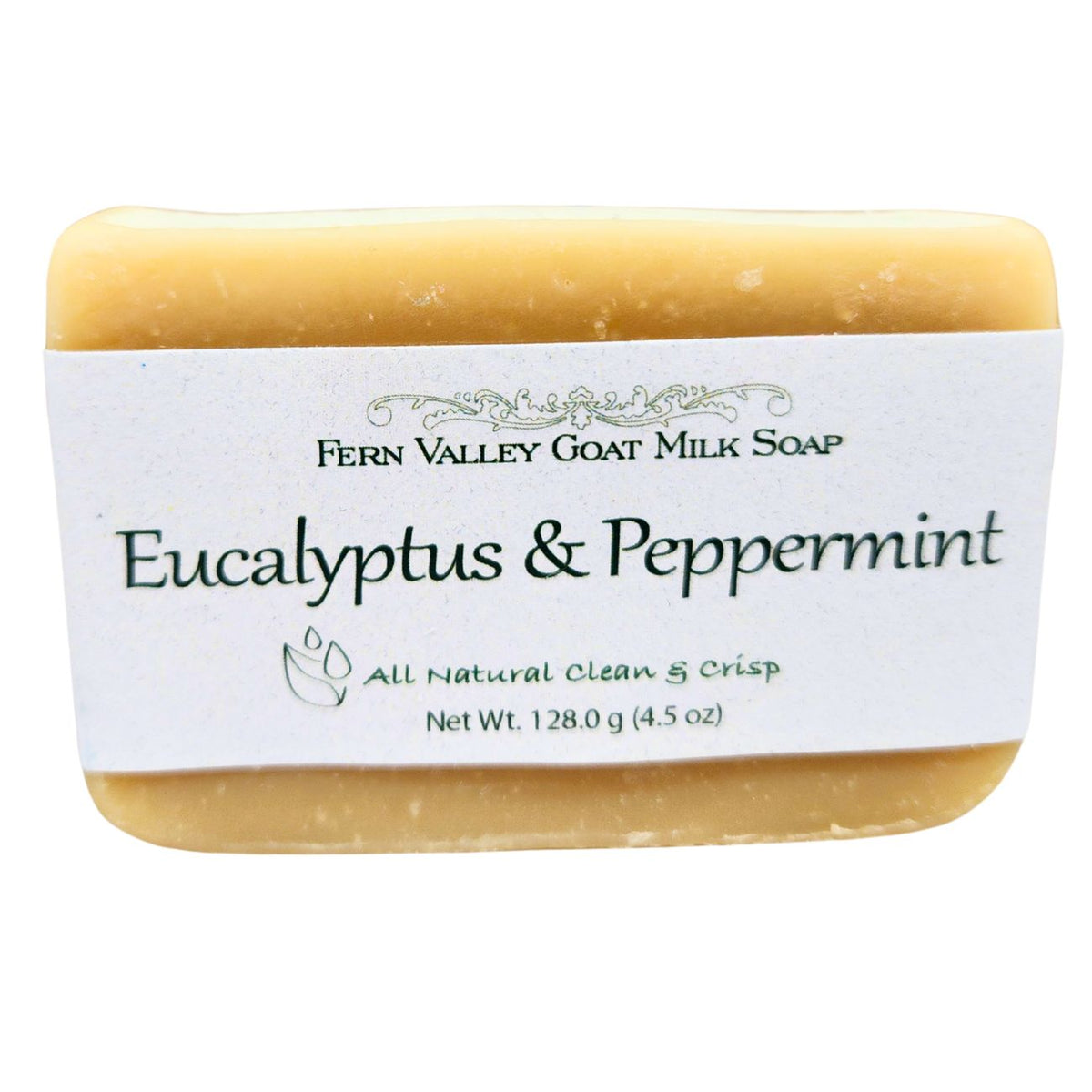 Handmade Fern Valley Goat Milk Soap with eucalyptus and peppermint, natural skincare bar with fresh herbal ingredients.