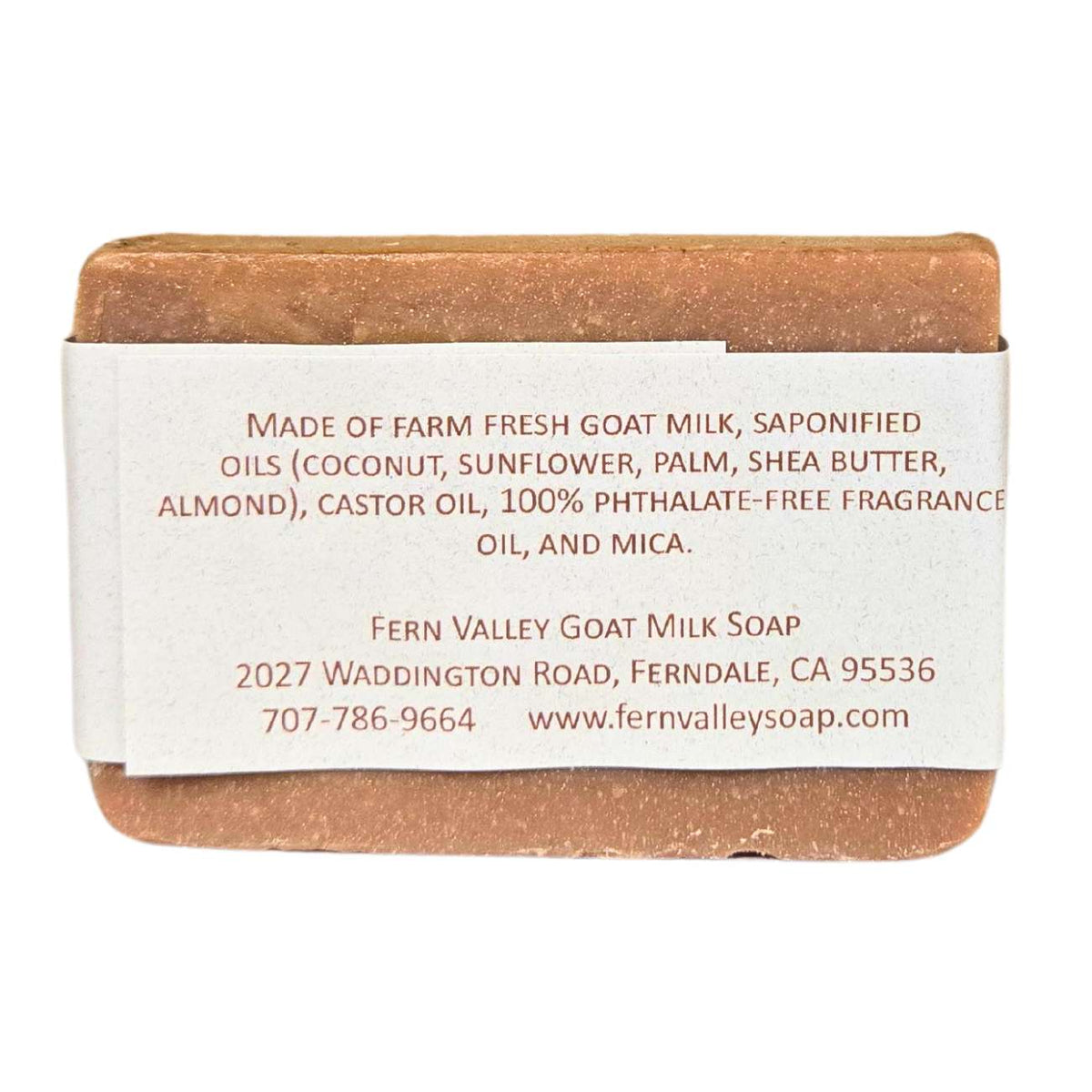 Handmade Fern Valley Goat Milk Soap with almond macaroon fragrance, featuring a creamy soap bar with a smooth, inviting appearance.
