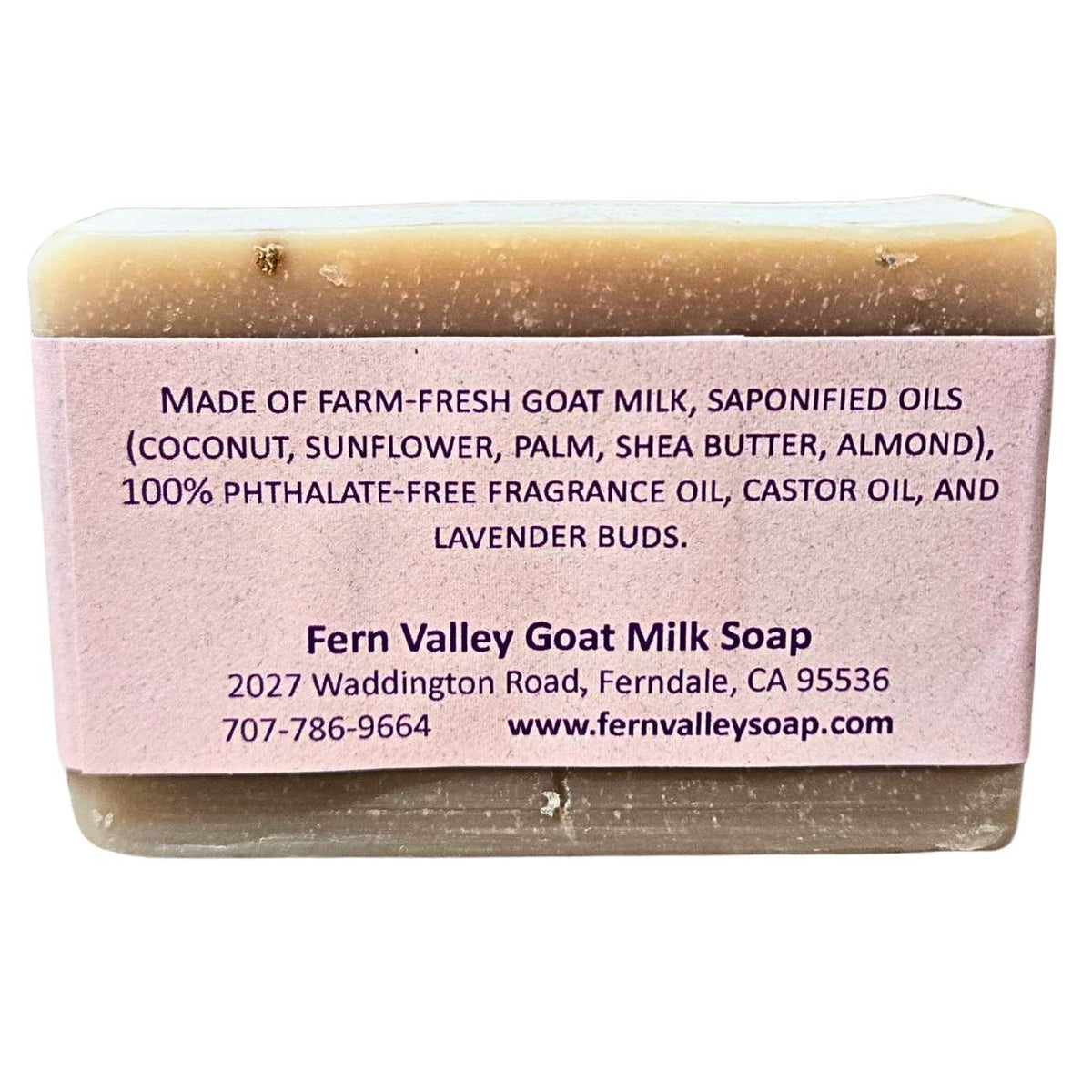Handmade Fern Valley Goat Milk Soap with fresh watermelon and lavender scent, featuring a colorful, textured soap bar.