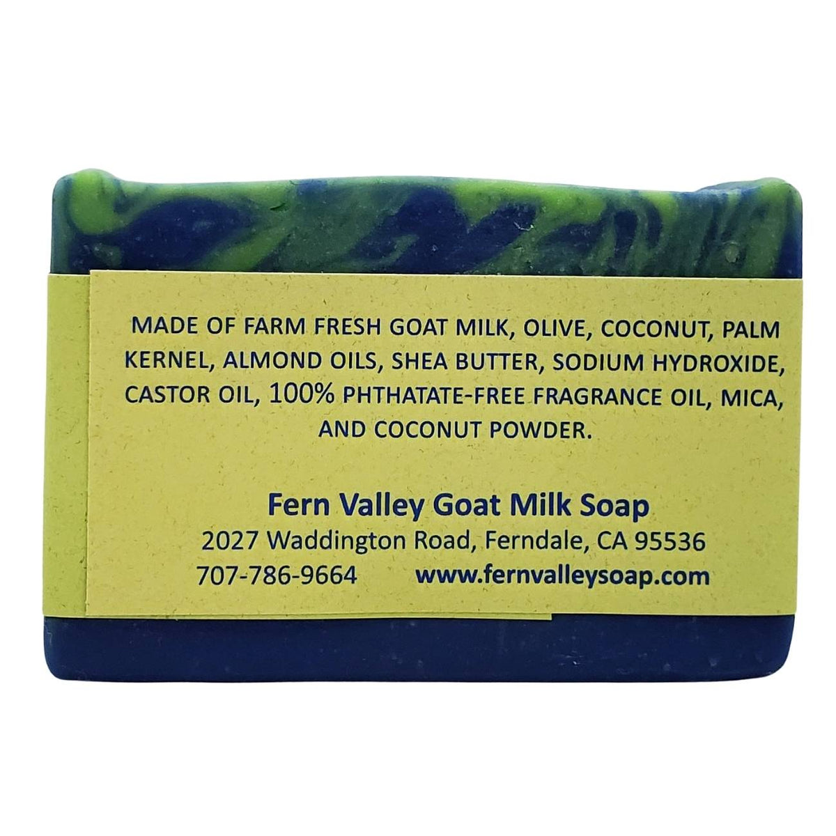 Handmade Fern Valley Goat Milk Soap with tropical coconut and lime verbena scent, showcasing a nourishing, hydrating soap bar.