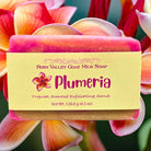 Fern Valley Soap handmade goat milk soap with plumeria tropical scent, featuring a creamy texture and floral design.
