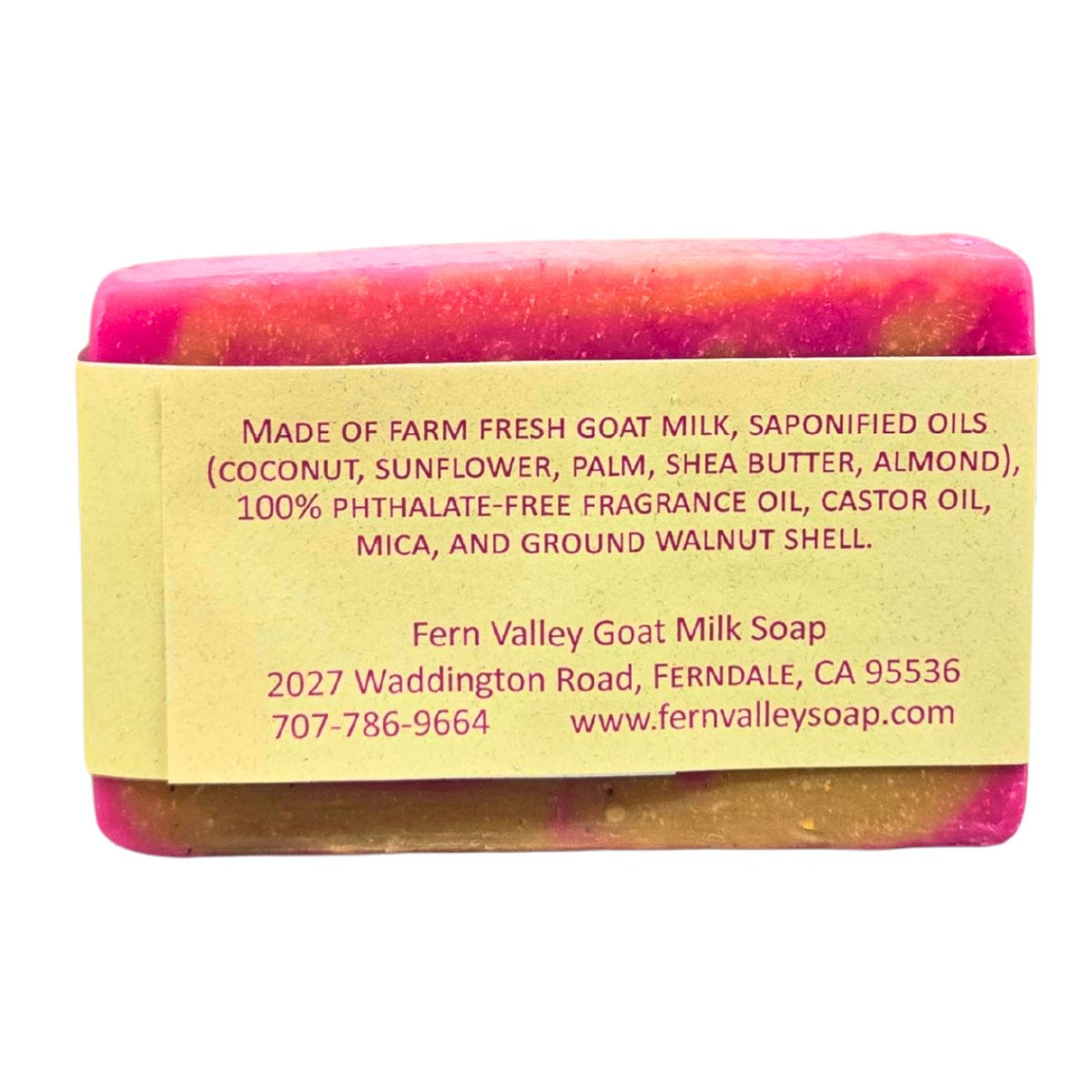 Handmade Fern Valley Goat Milk Soap with plumeria tropical scent, featuring a creamy soap bar with floral and tropical accents.