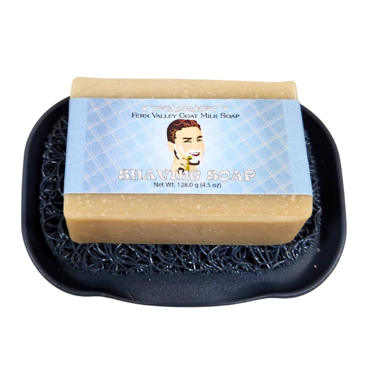 Fern Valley Goat Milk Shaving Soap featuring bentonite clay, designed for men's grooming and smooth shaving.