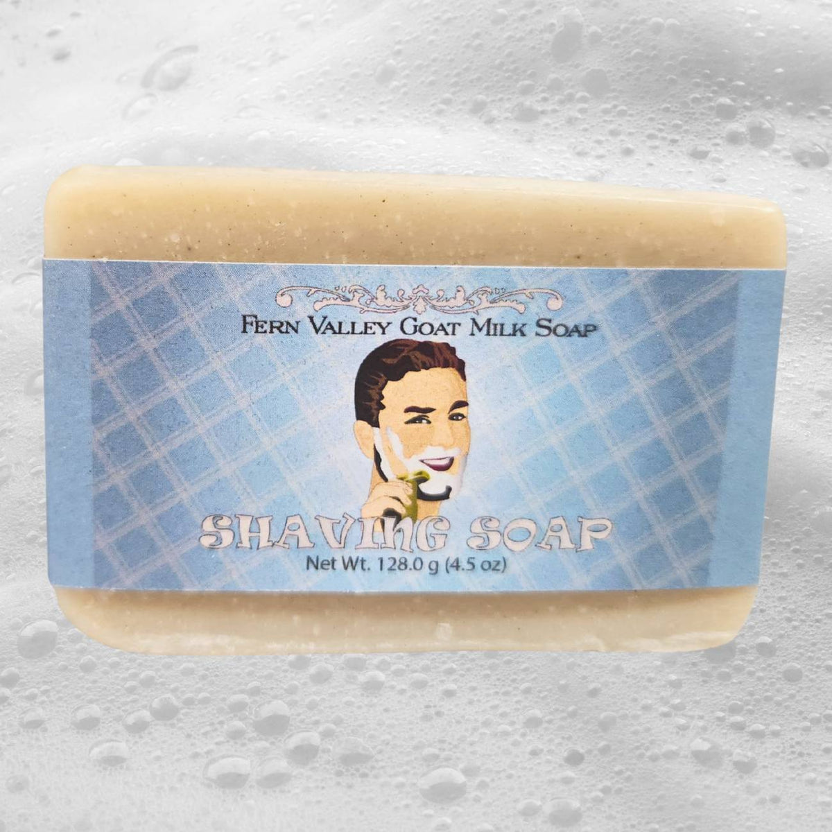 Fern Valley Goat Milk Shaving Soap for Men with Bentonite Clay, creamy lather, and natural ingredients in a handcrafted soap bar.