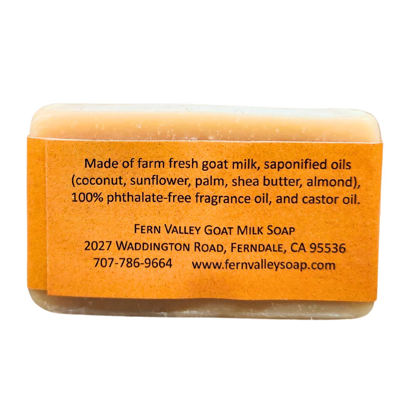 Fern Valley Soap Handmade Goat Milk Soap Shower Bar with rustic packaging, featuring natural wooden accents and creamy soap texture.