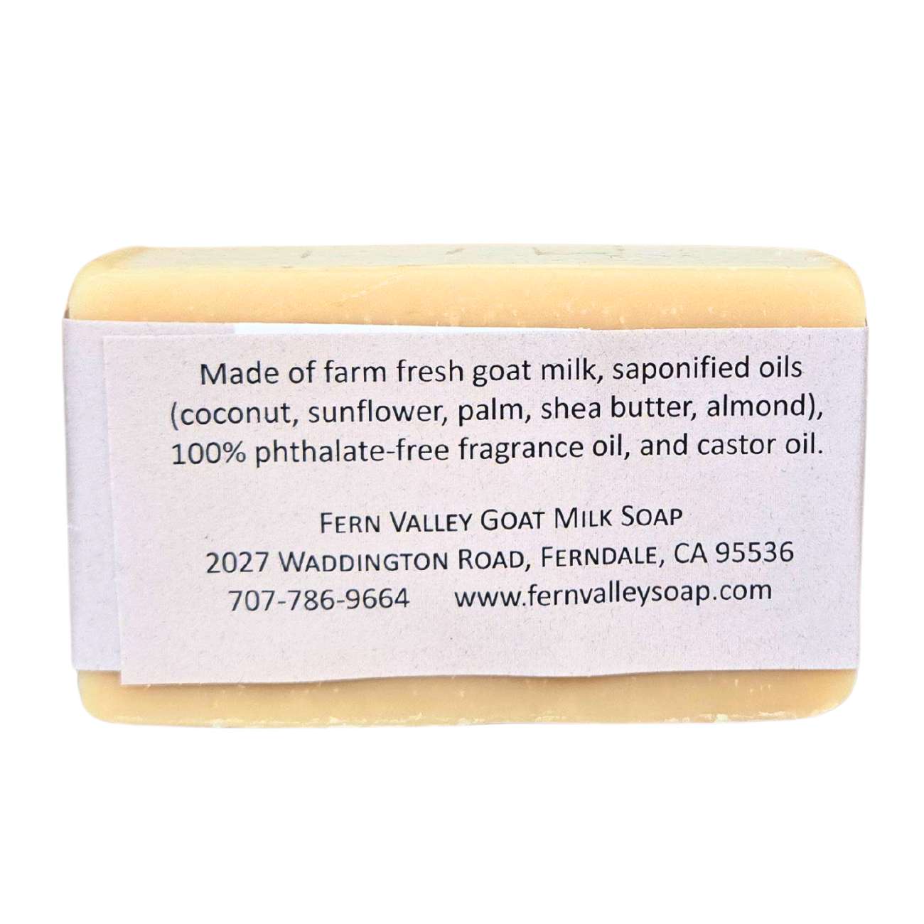 Fern Valley Goat Milk Soap Shower Bar with tobacco bay scent, featuring a natural, handmade soap with a rustic design.