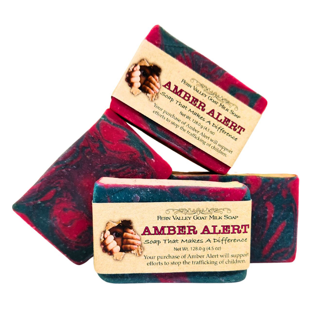 Fern Valley Soap Amber Alert natural goat milk soap bar with amber-colored packaging and botanical accents.