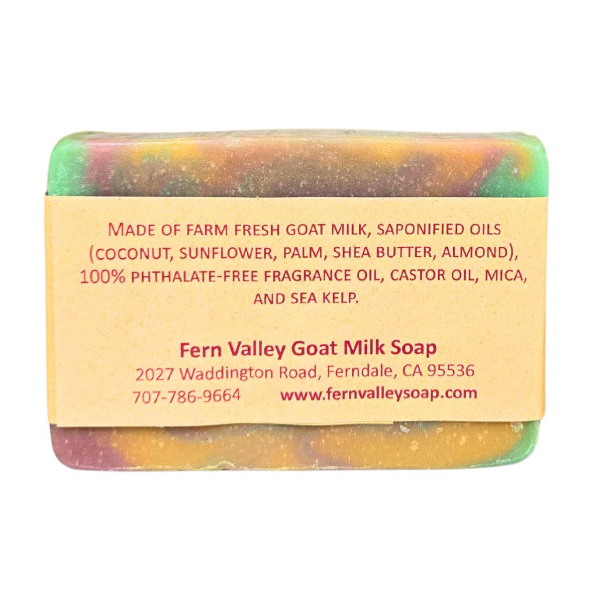 Fern Valley Soap Caribbean Delight goat milk soap with sea kelp scrub, featuring a natural, creamy soap bar with seaweed accents.