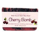 Fern Valley Soap cherry bomb goat milk soap with charcoal and cranberry seed scrub, showcasing a natural skincare product.