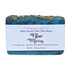 Fern Valley Soap Blue Moon charcoal exfoliating goat milk soap bar with natural ingredients and blue packaging.