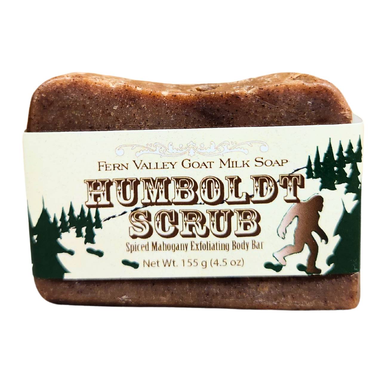 Fern Valley Soap Humboldt Scrub spiced mahogany goat milk soap bar with exfoliating texture and natural ingredients.